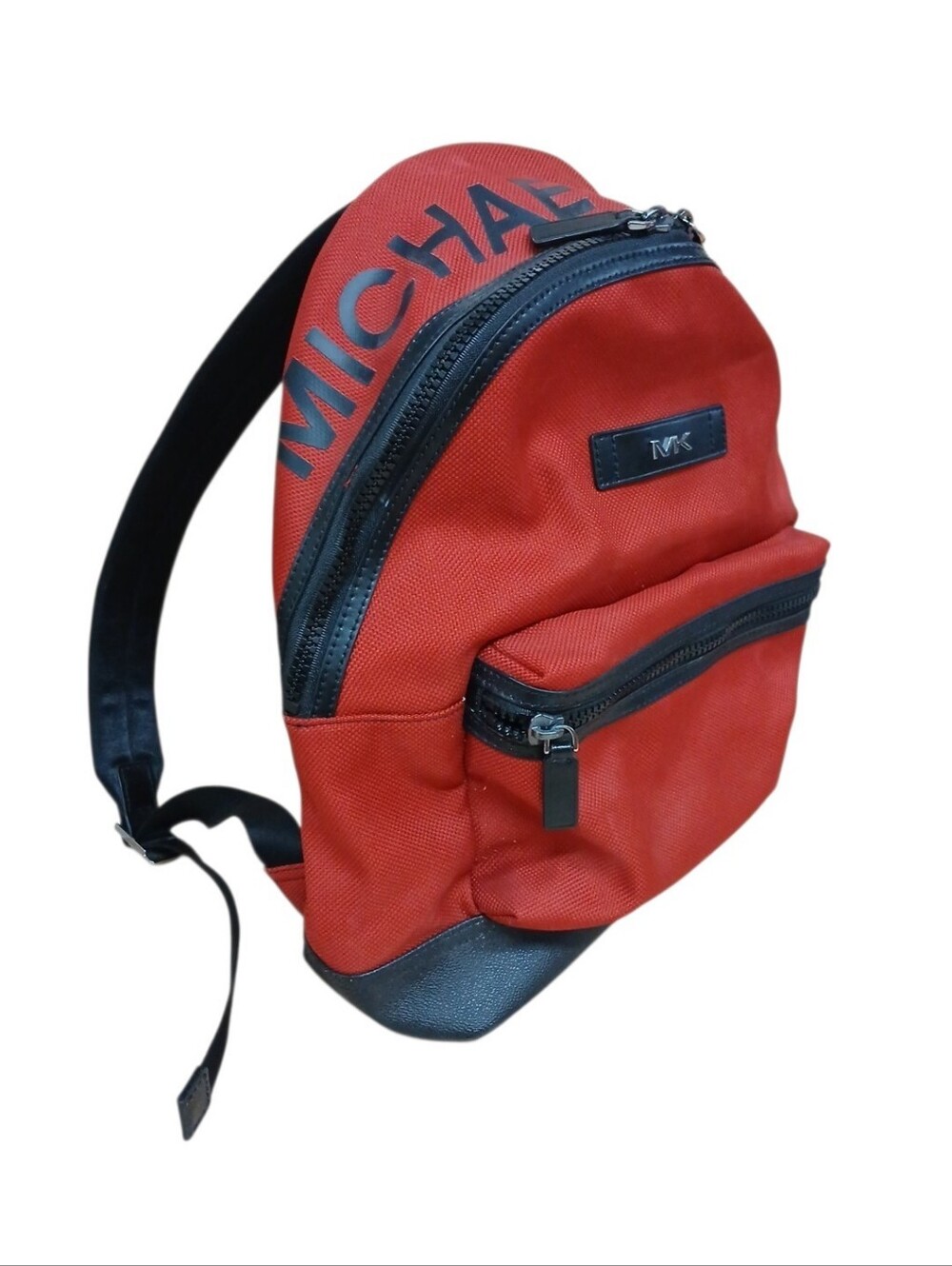 Michael Kors Red and Black Logo Backpack Canvas With Coated Leather Trim